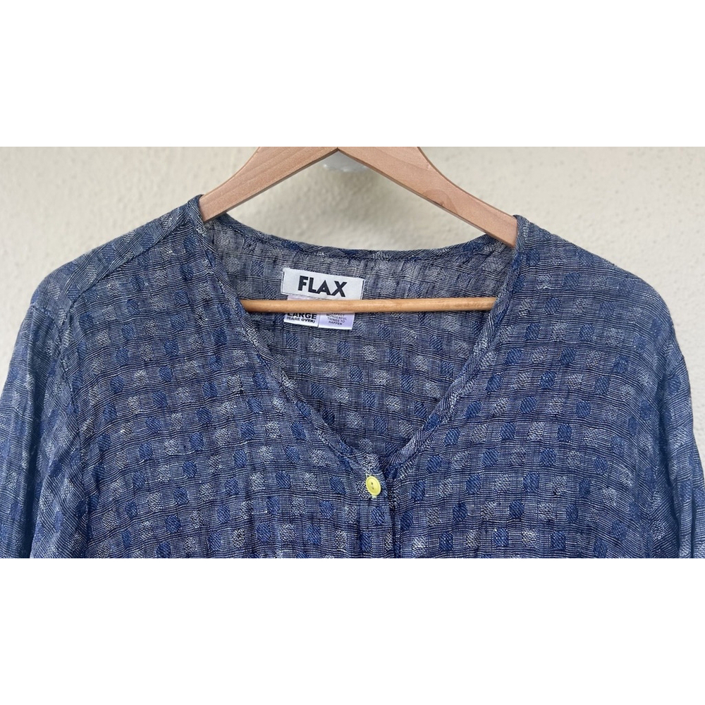FLAX 100% Linen Blue Textured Top Button Down Women’s L Coastal Grandma Resort - Picture 2 of 5